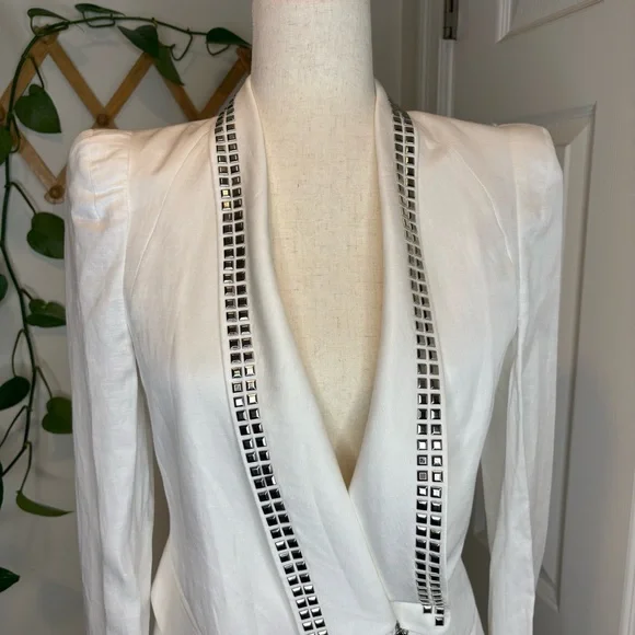 PLASTIC ISLAND White Studded Blazer Suit Jacket - Picture 2 of 8